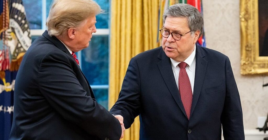 Trump and Barr shaking hands