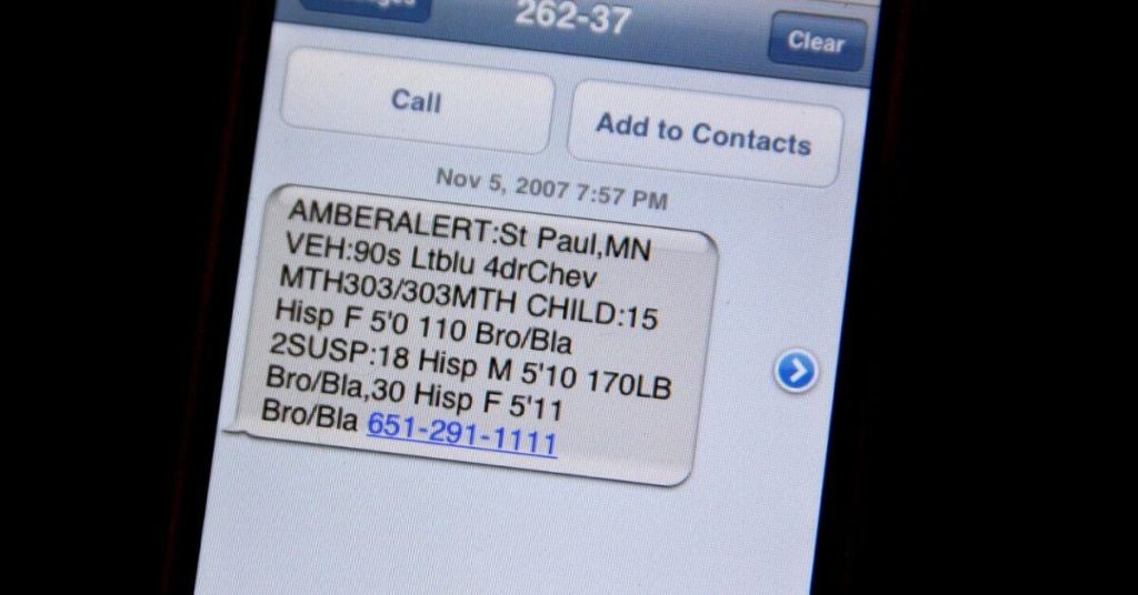 Amber Alert Cell phone notification human trafficking kidnapping