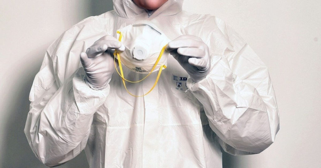 A photograph of a person in protective gear