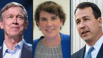 Side by side photos of Hickenlooper, McGrath, and Cunningham