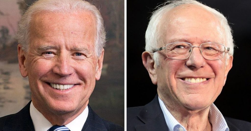 Side by side photo of Joe Biden and Bernie Sanders