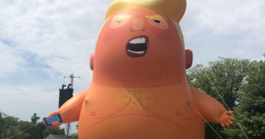A photograph of the English "Trump Baby" parade float.