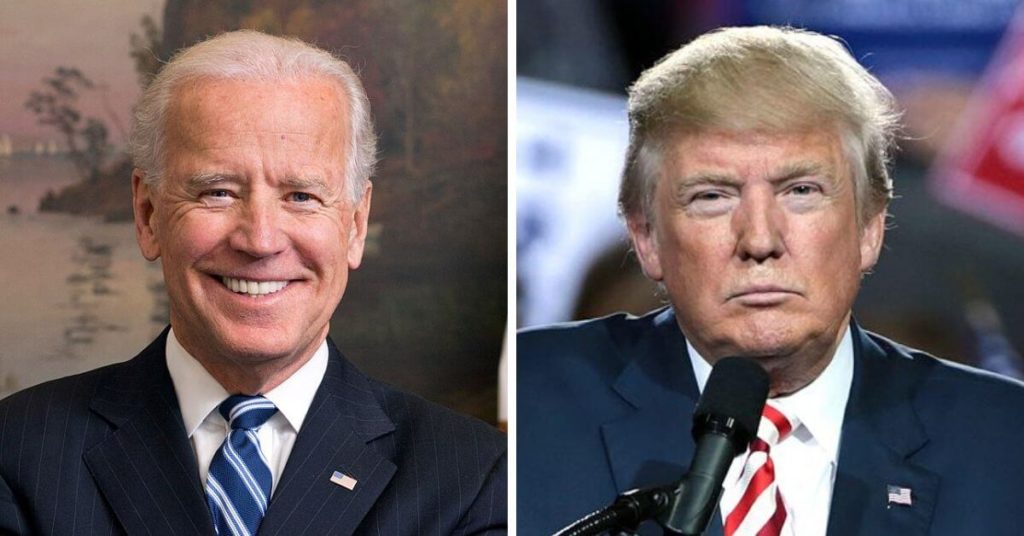 Side by side photographs of Joe Biden and Donald Trump.