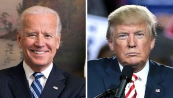 Side by side photographs of Joe Biden and Donald Trump.