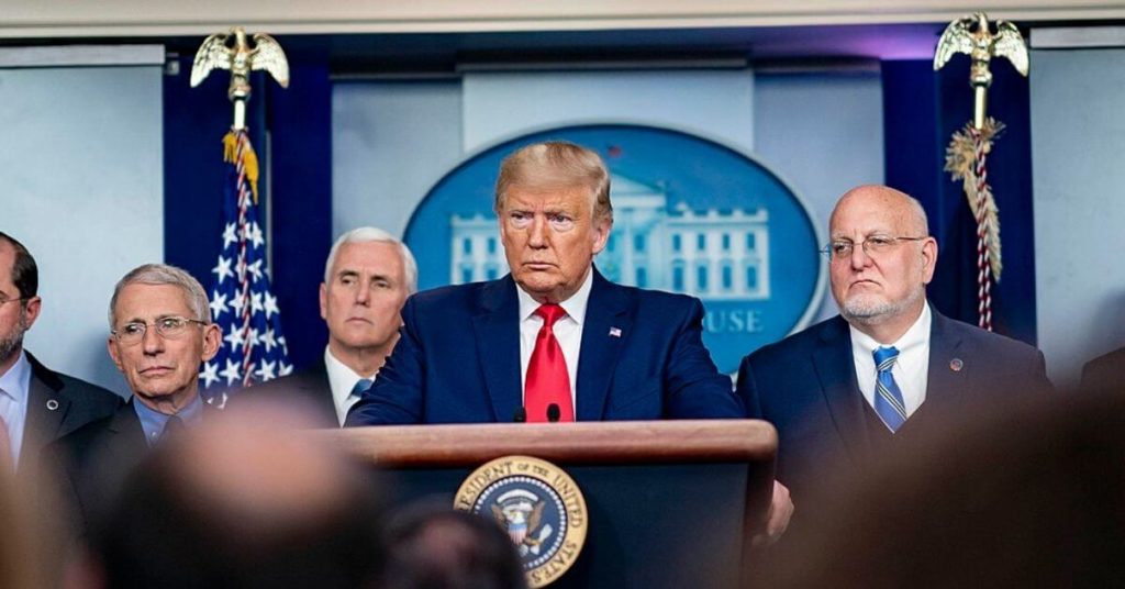Trump speaking at a coronavirus press briefing