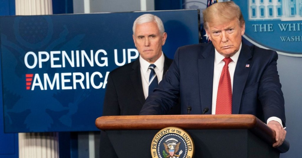 A photograph of Vice President Mike Pence and President Trump at a podium.