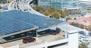 Solar panels on top of a parking deck