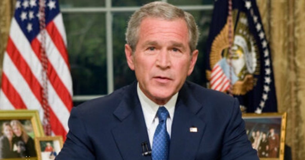 George W Bush giving a speech from the Oval Office