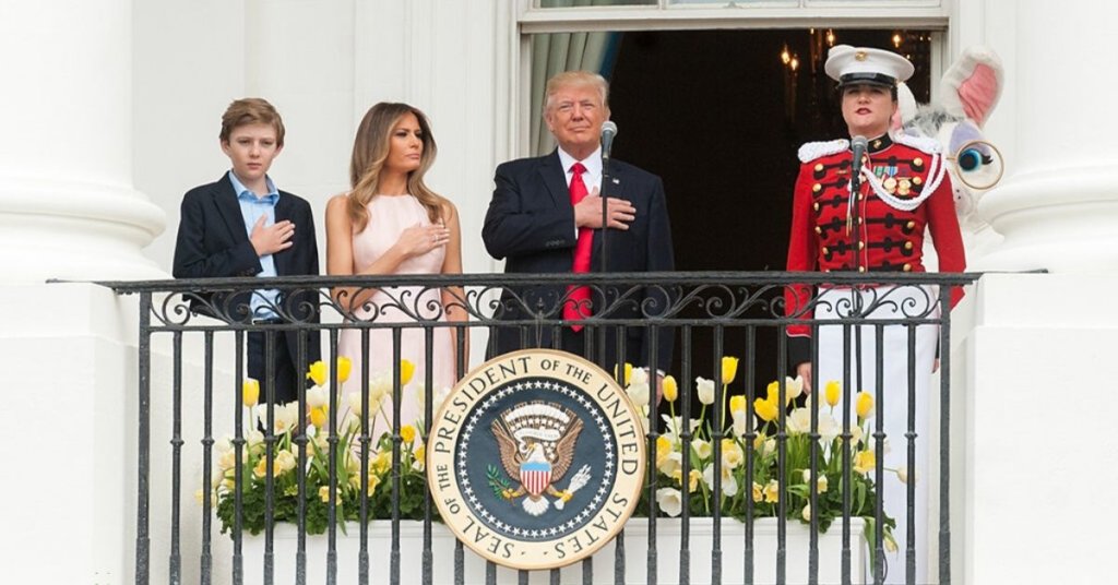 The Trump family on a balcony of the White House