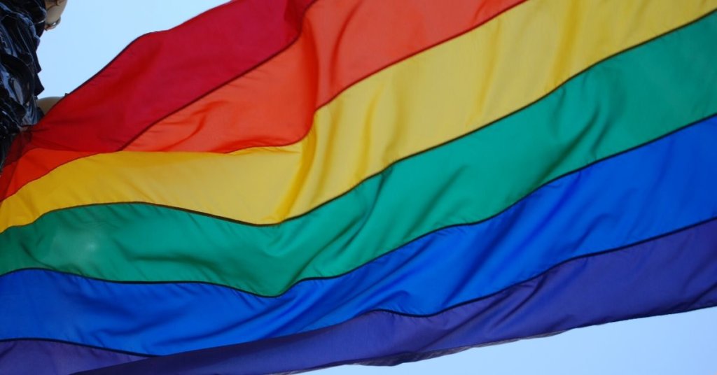 A photograph of the LGBTQ Pride flag.