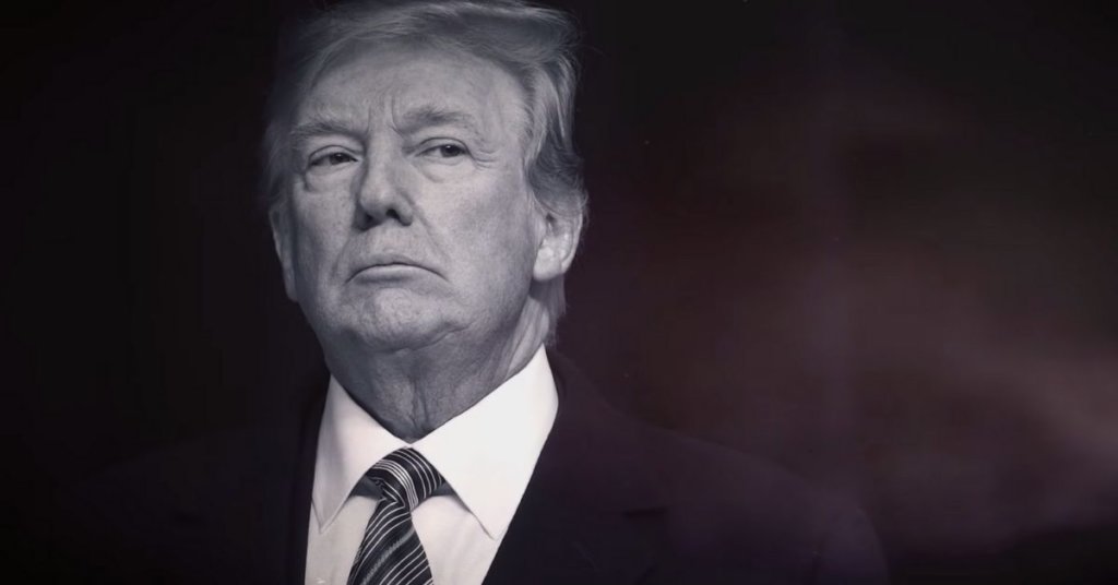 Black and white photo of Trump