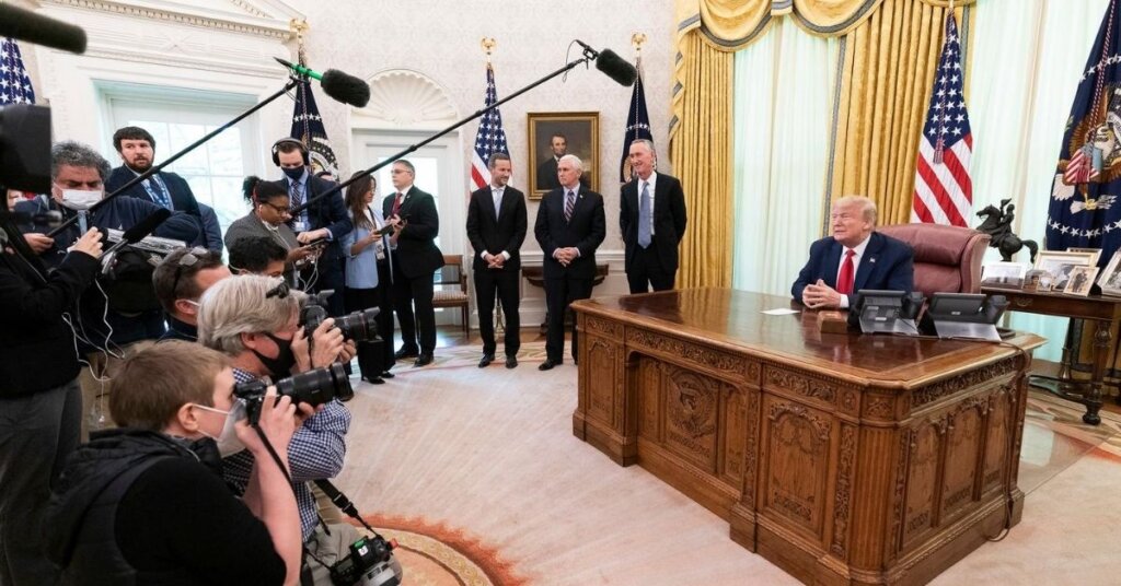 Trump being interviewed in the Oval Office