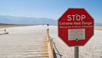 Sign warns of extreme heat in Death Valley.