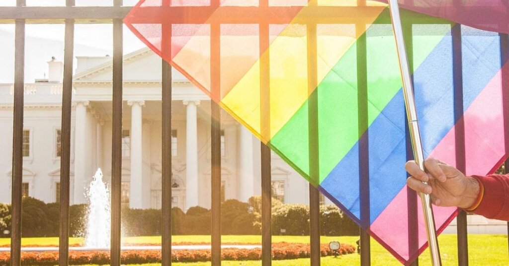 The White House with a pride flag
