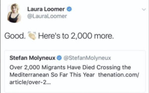 Laura Loomer tweet celebrating deaths of migrants.