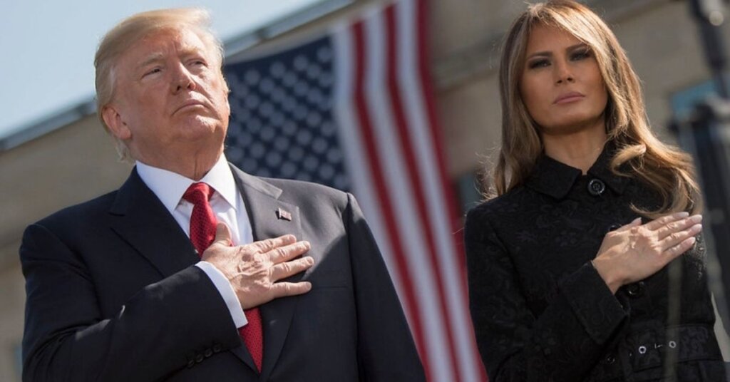 Trump and Melania hand over heart