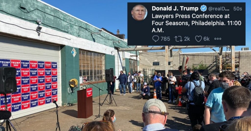 Four Seasons Landscaping parking lot Trump conference