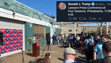 Four Seasons Landscaping parking lot Trump conference