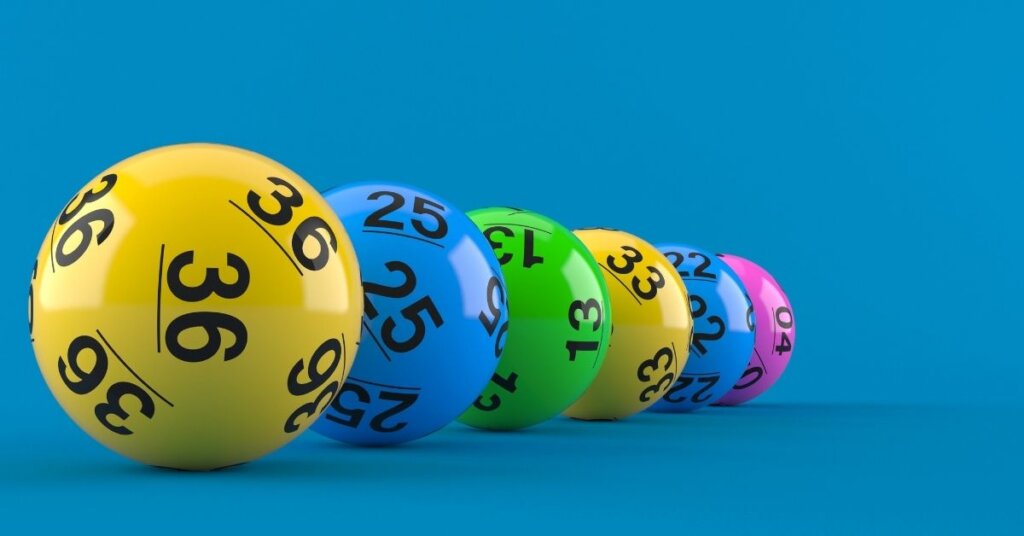 Lotto balls lined up on a blue background