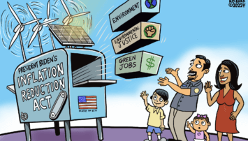 A cartoon about Biden's Inflation Reduction Act created by Lalo Alcaraz